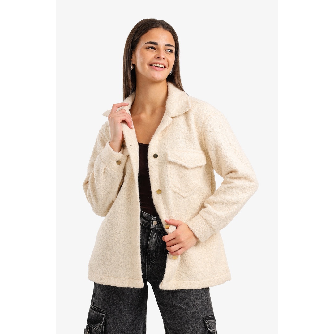 قميص خارجي بجيوب على الصدر - أوف وايت - 18248