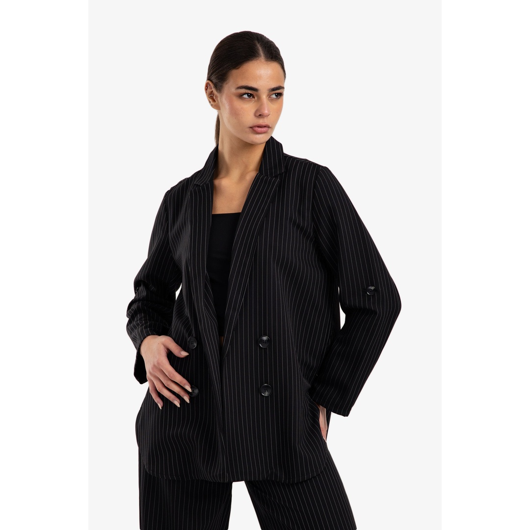 بليزر مخطط بياقة مدببة - أسود - 18293