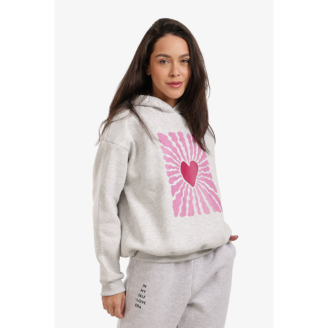 سويت شيرت مريح مطبوع حريمي - رمادي - 18315