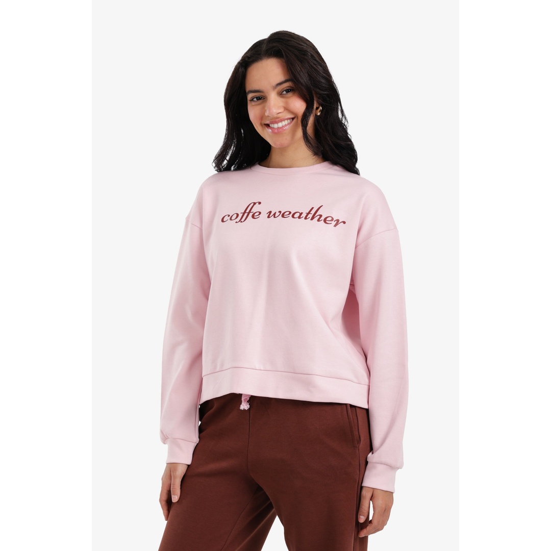سويت شيرت مطبوع للارتداء المنزلي - بينك - 18382