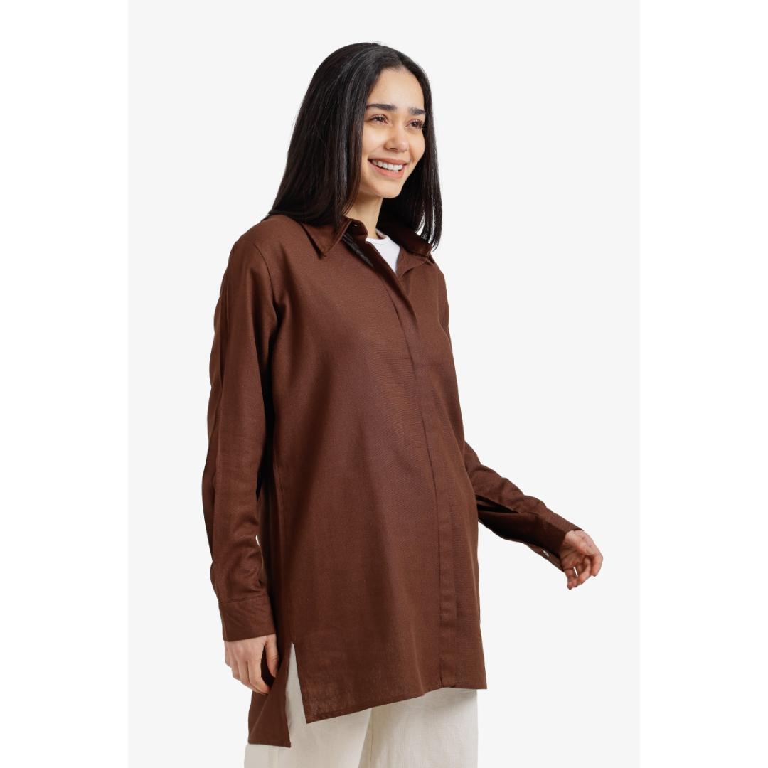 قميص بفتحة أزرار مخفية كاملة حريمي - 18396