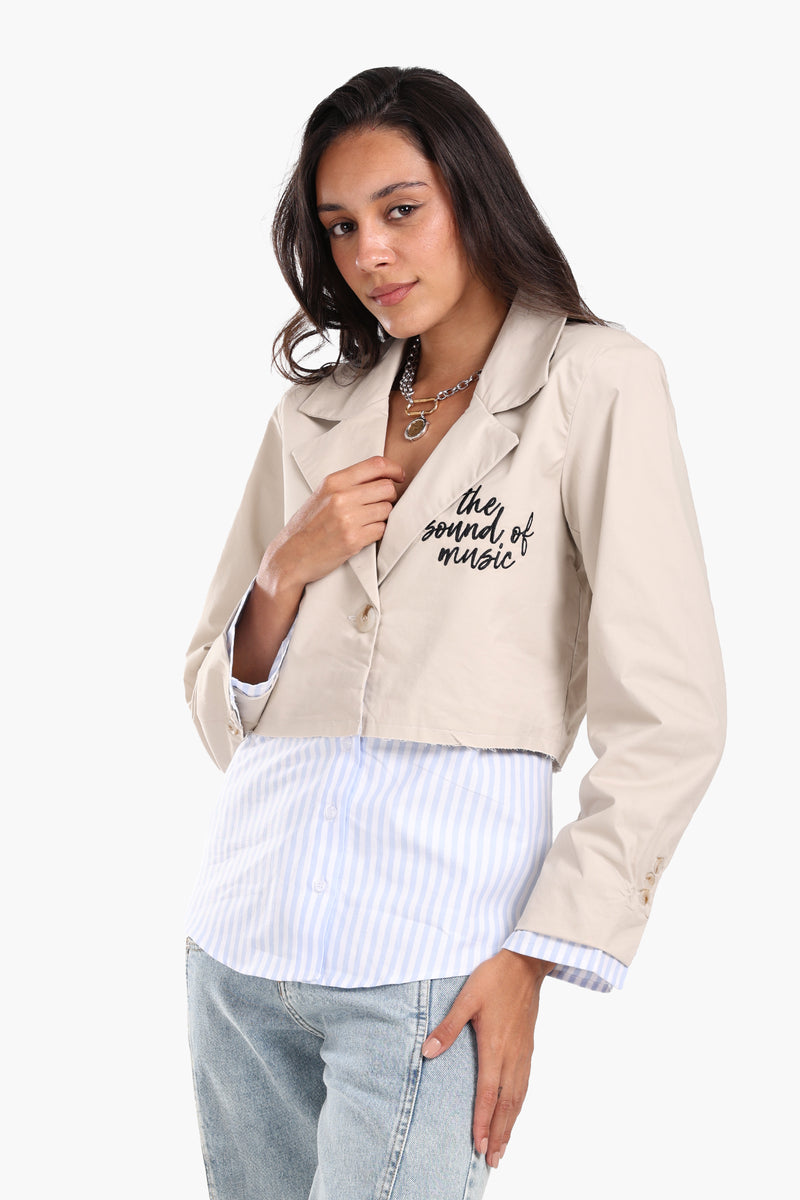 جاكيت كارينا بأكمام مخططة مكشوفة 56475