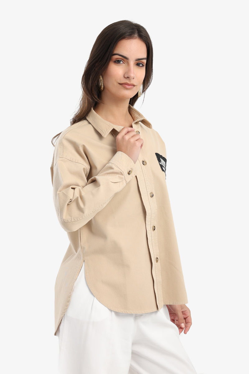 قميص كارينا بأكمام طويلة مع طباعة - بيج 56476