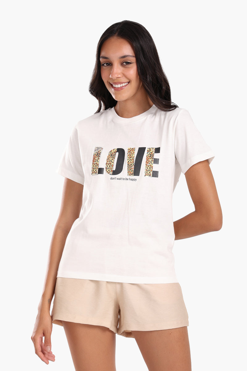 تيشيرت كارينا قطن مطبوع - LOVE - أوف وايت 56518