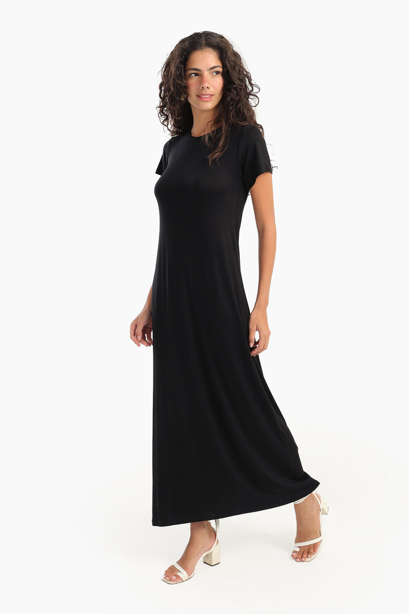فستان كارينا متوسط الطول سادة - أسود 56790