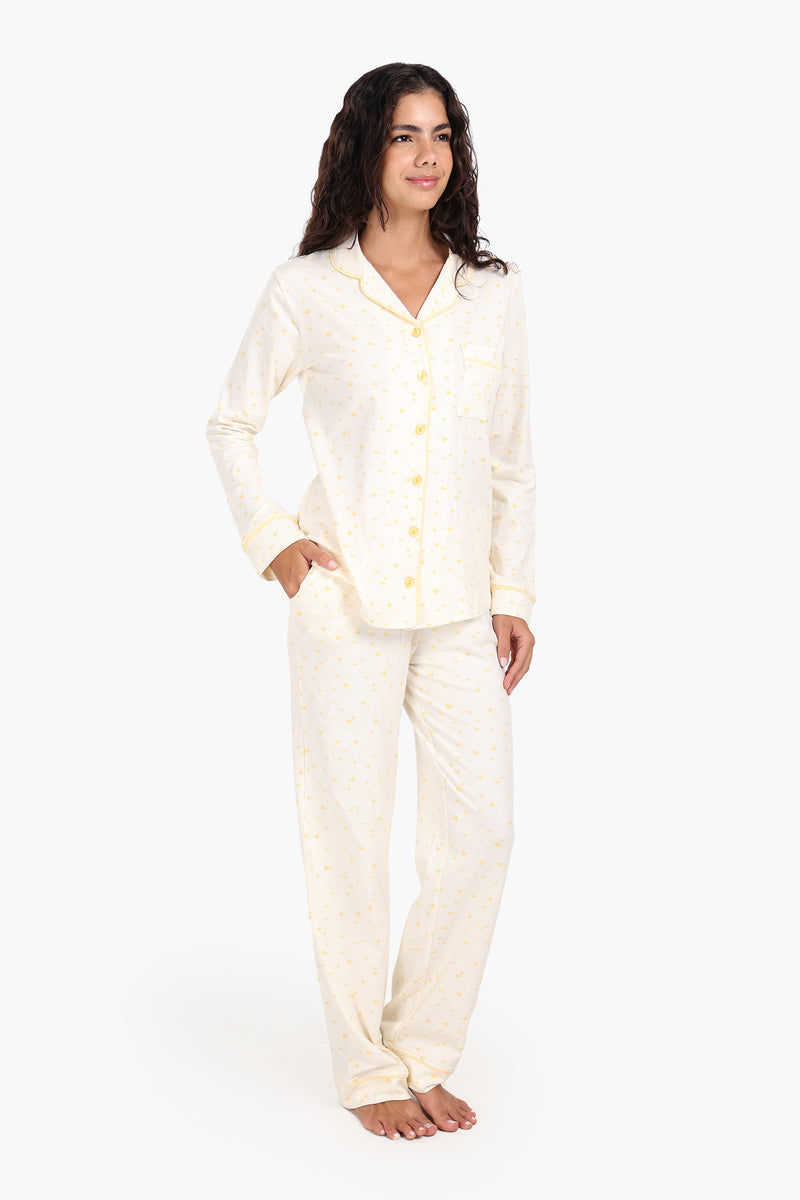 طقم بيجامة كارينا قطن بقلوب صفراء 56868