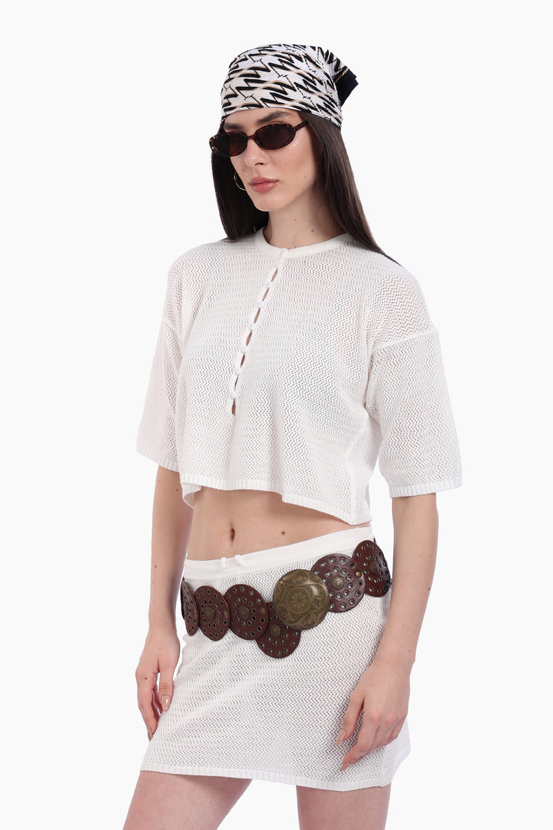 طقم بحر كروشيه كارينا توب قصير وجيبة 57039