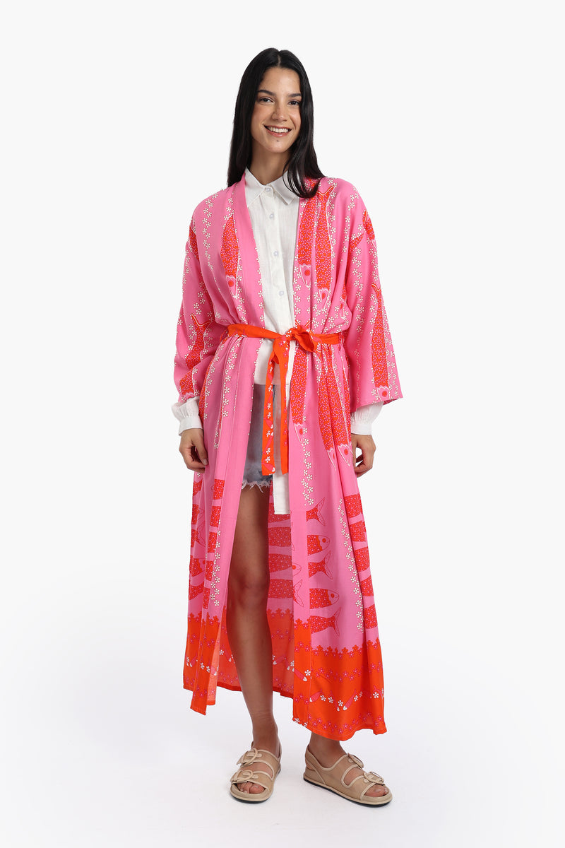 كيمونو كارينا منقوش بتصميم سمك 57072