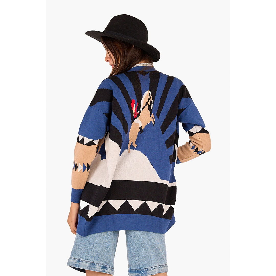 كارديجان مطبوع عليه حصان حريمي - أزرق