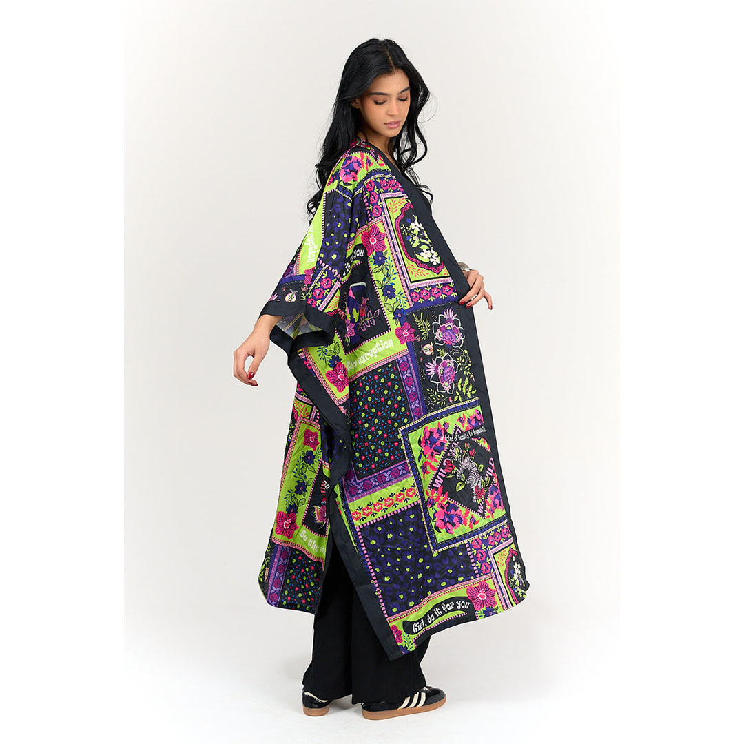 كيمونو ساتان مطبوع بالكامل حريمي