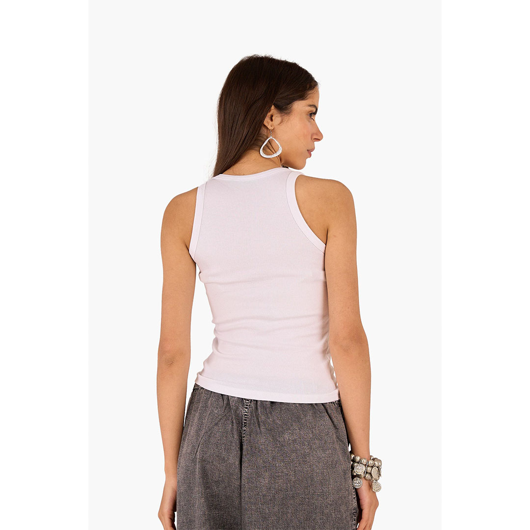 توب قصير قطن مضلع حريمي - أبيض