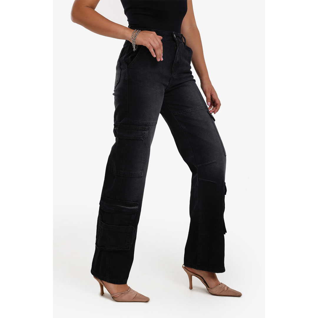 بنطلون جينز كارجو حريمي - أسود