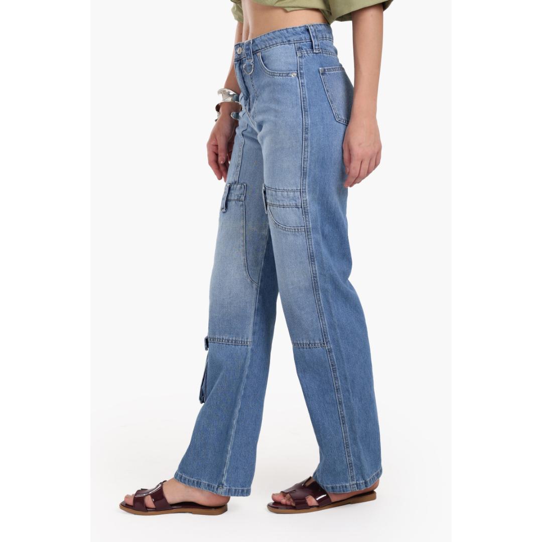 بنطلون جينز كارجو بقصة مستقيمة حريمي - 17811