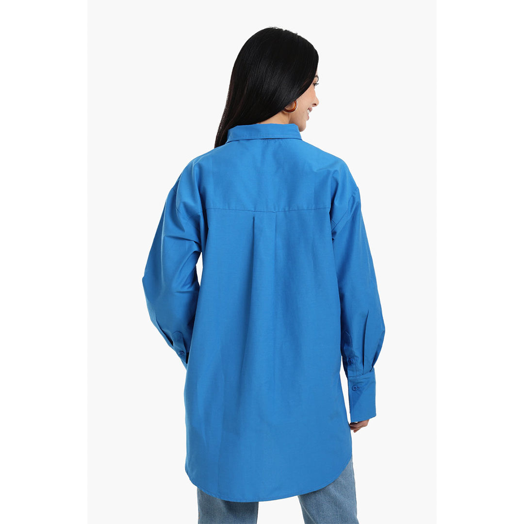 قميص مريح من الفيسكوز غير المتماثل حريمي - أزرق