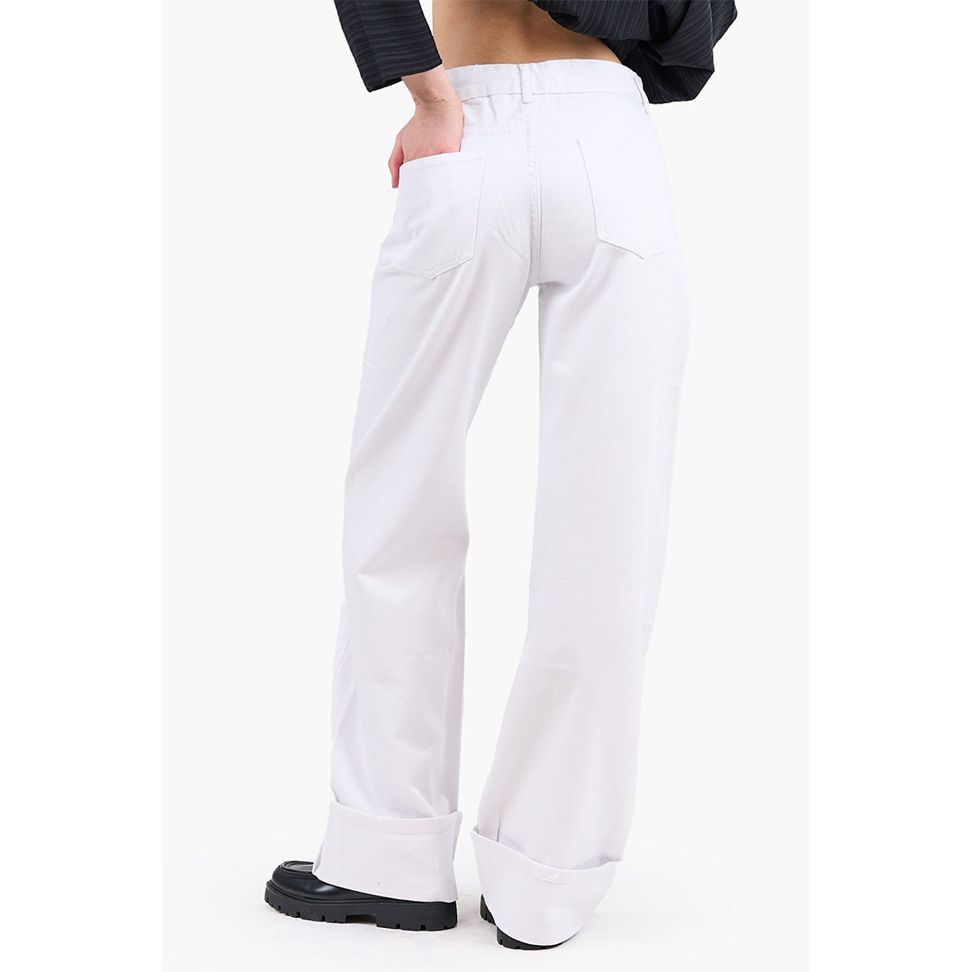 بنطلون جينز ذو حافة مطوية حريمي - أبيض