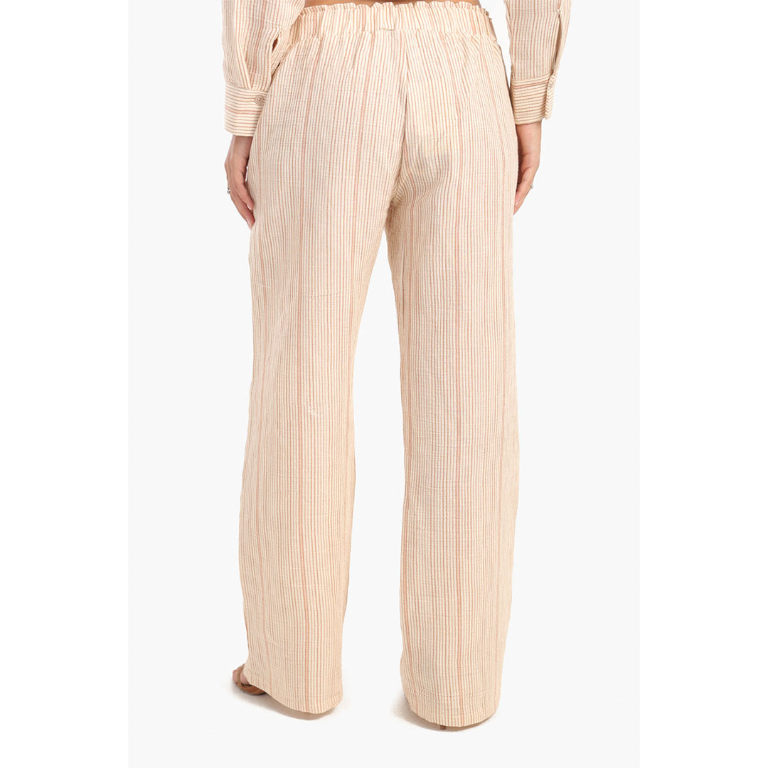 بنطلون مخطط واسع الساق حريمي - بيج