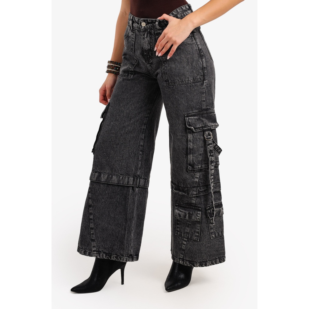 بنطلون جينز كارجو حريمي - رمادي - 17947