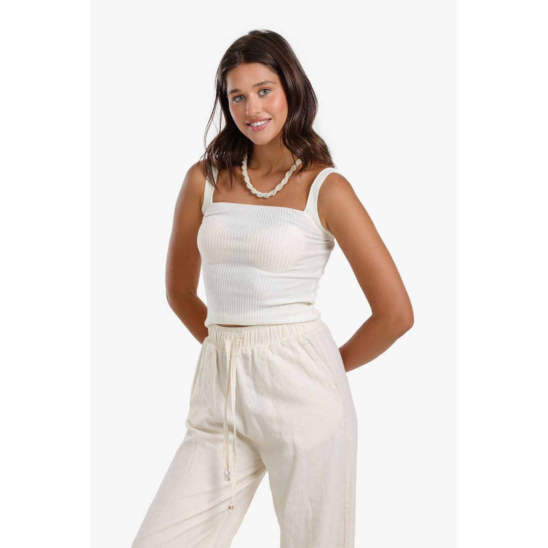 توب مضلع بدون أكمام حريمي - أوف وايت