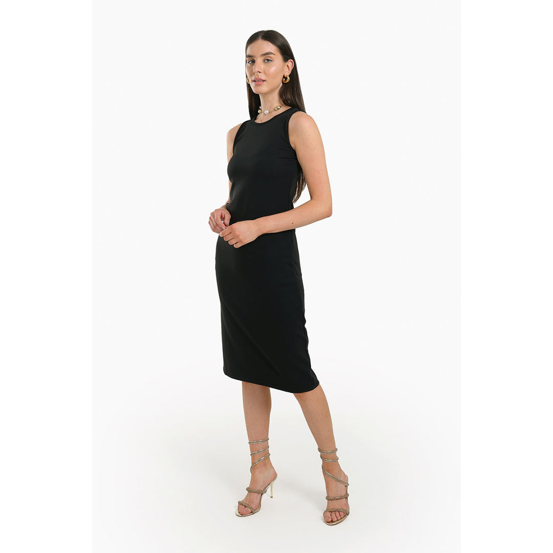 فستان قصير مضلع بدون كم حريمي - أسود