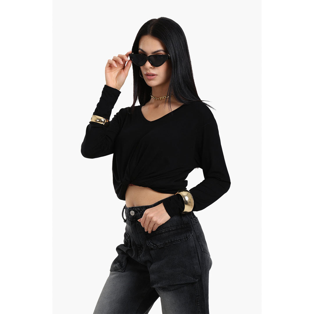 بلوزة فيسكوز بأكمام طويلة حريمي 18024