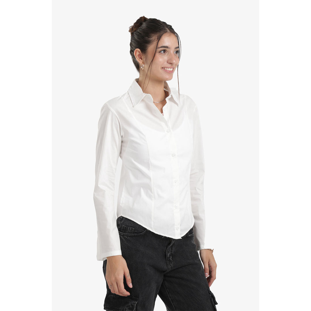 قميص بياقة مطوية بكم حريمي