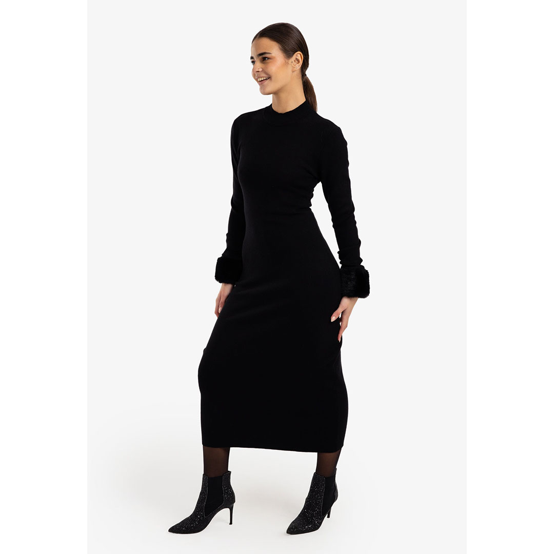 فستان ميدي بأكمام من الفرو حريمي - 18181