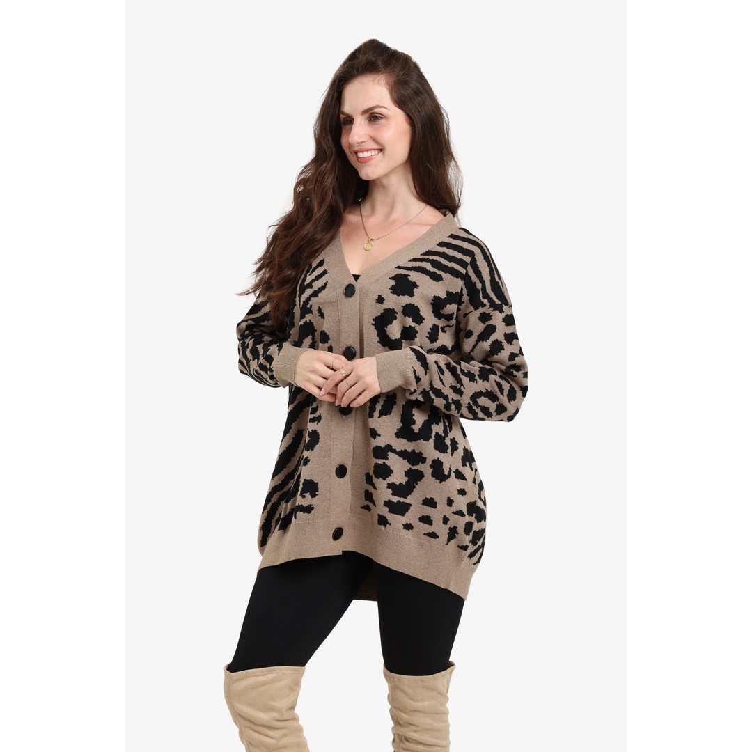 كارديجان صوف بنقشة جلد النمر - كافية - 18196