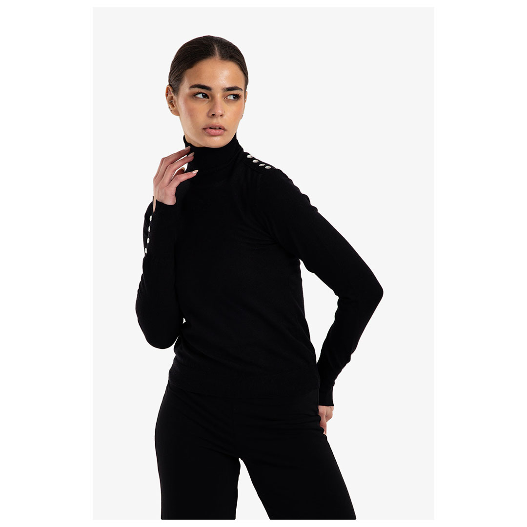 بلوفر صوف ضيق بأزرار مخيطة - 18219