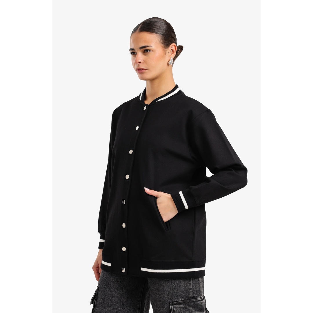 جاكيت رياضي بأزرار - أسود - 18230