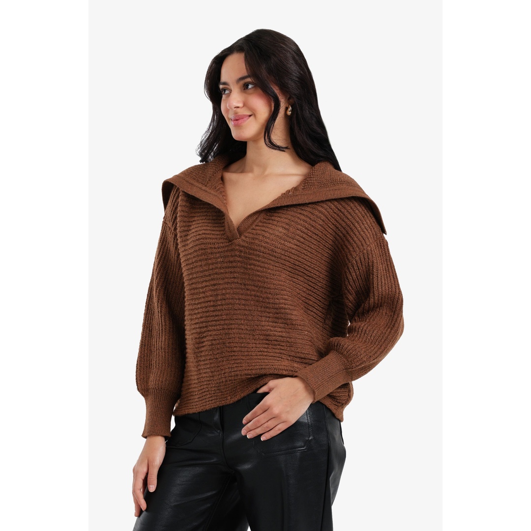 بلوفر صوف مضلعة بأكمام منفوخة - 18236