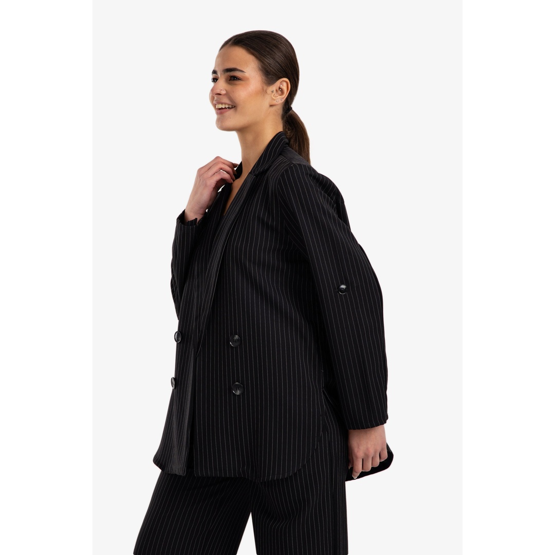 بليزر مخطط بياقة مدببة - أسود - 18293