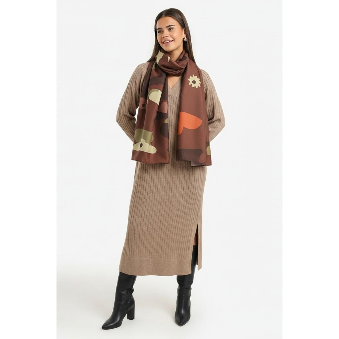 شال مستطيل مطبوع - بني - 18309