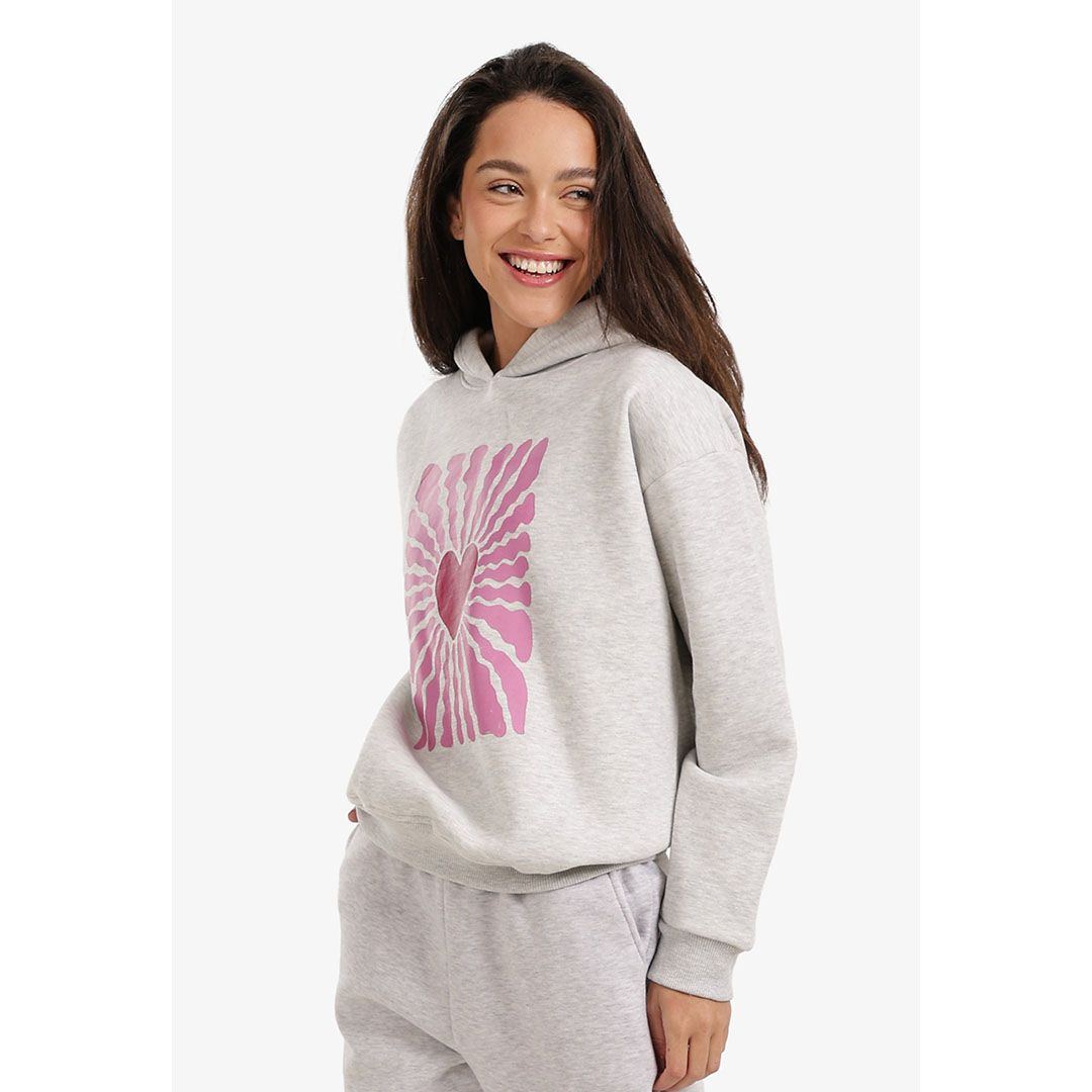 سويت شيرت مريح مطبوع حريمي - رمادي - 18315