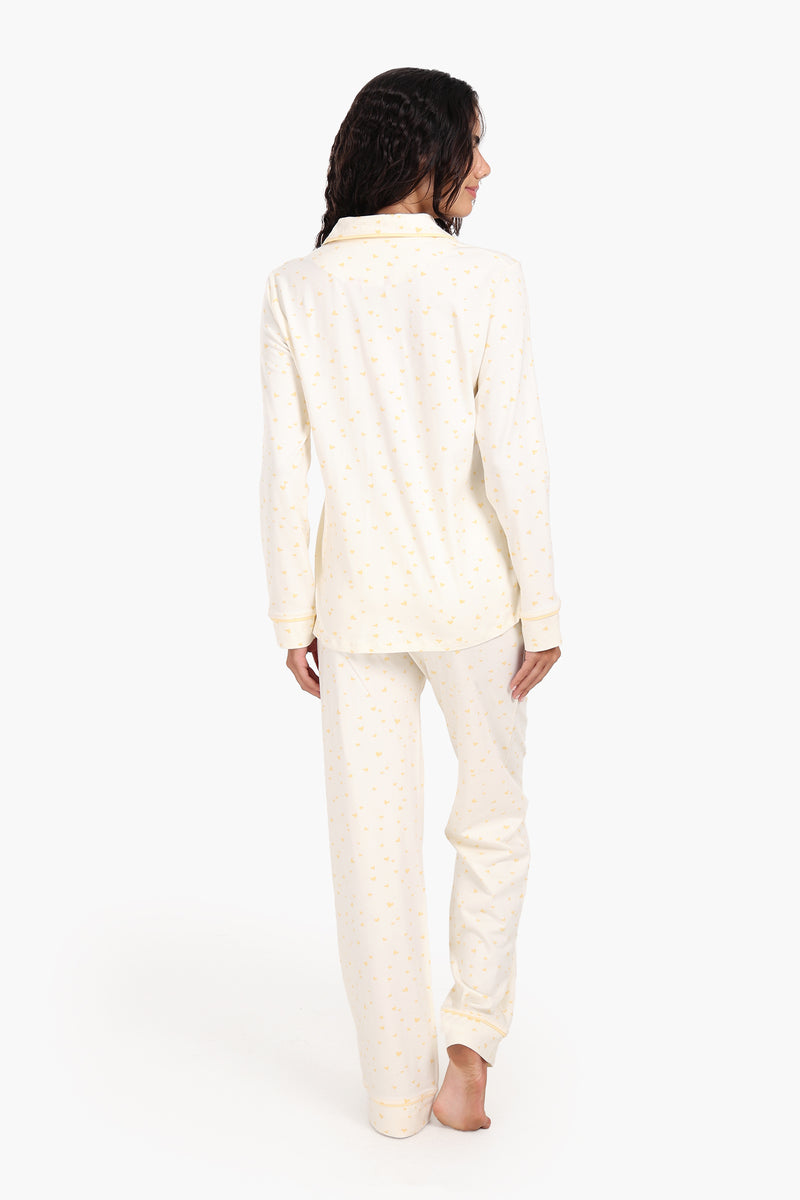 طقم بيجامة كارينا قطن بقلوب صفراء 56868