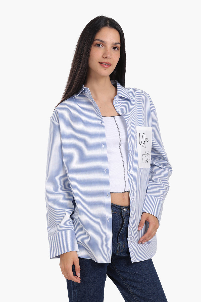 قميص كارينا مخطط مع جيب مطبوع - أزرق 56942