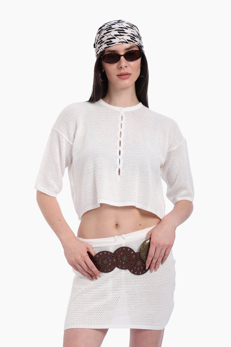 طقم بحر كروشيه كارينا توب قصير وجيبة 57039