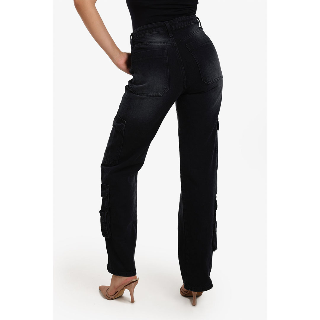 بنطلون جينز كارجو حريمي - أسود