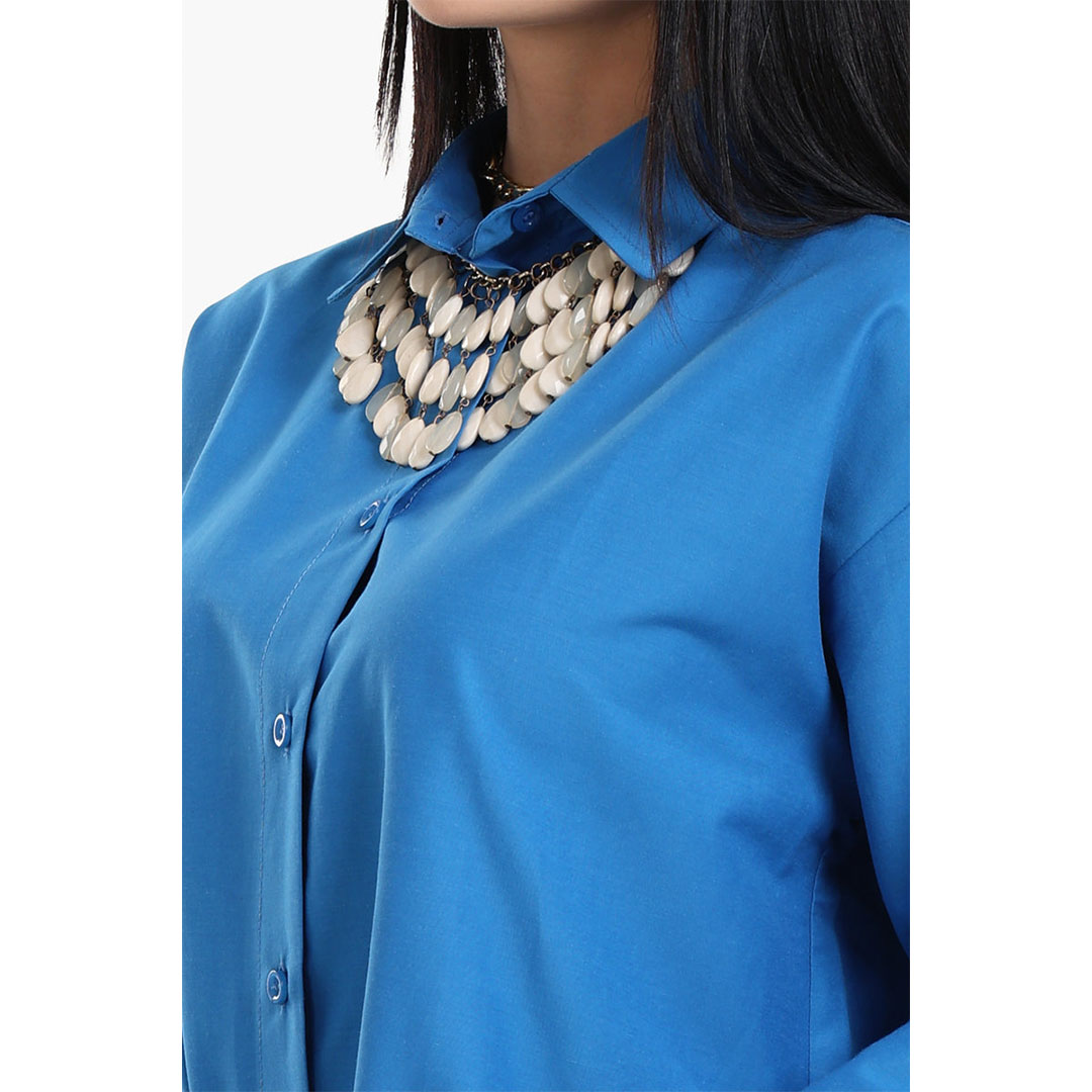 قميص مريح من الفيسكوز غير المتماثل حريمي - أزرق