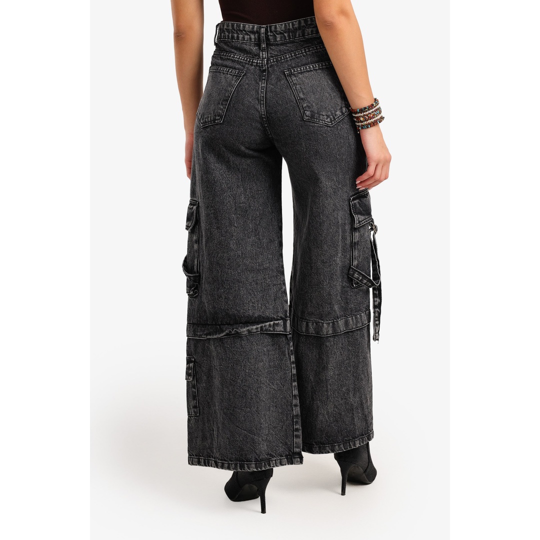 بنطلون جينز كارجو حريمي - رمادي - 17947