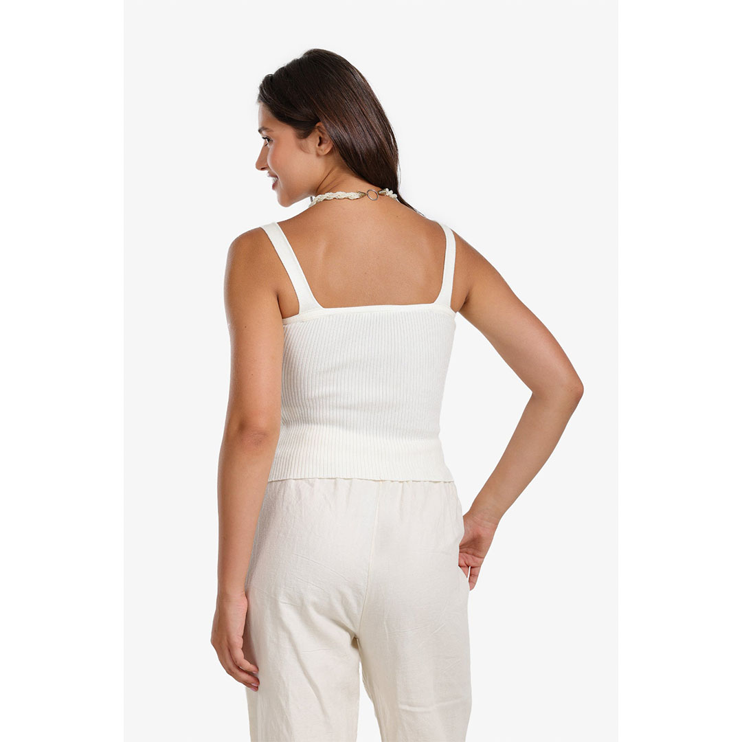 توب مضلع بدون أكمام حريمي - أوف وايت