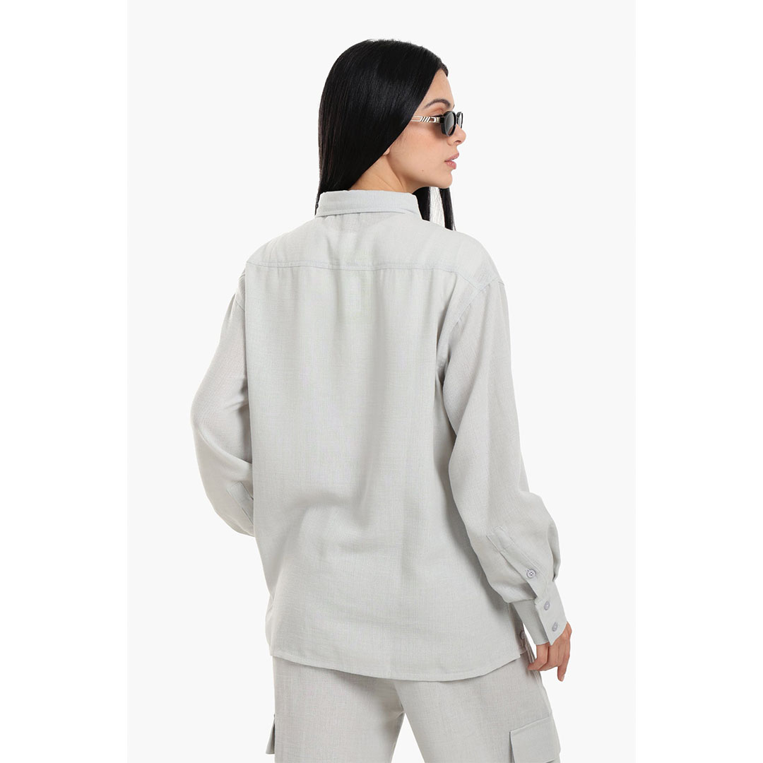 قميص صالة بفتحة بأزرار بكم حريمي - رمادي