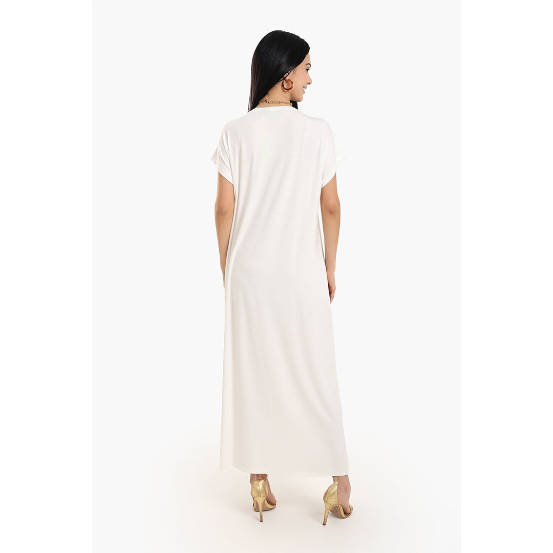 فستان فيسكوز سهل الارتداء طويل حريمي - أوف وايت