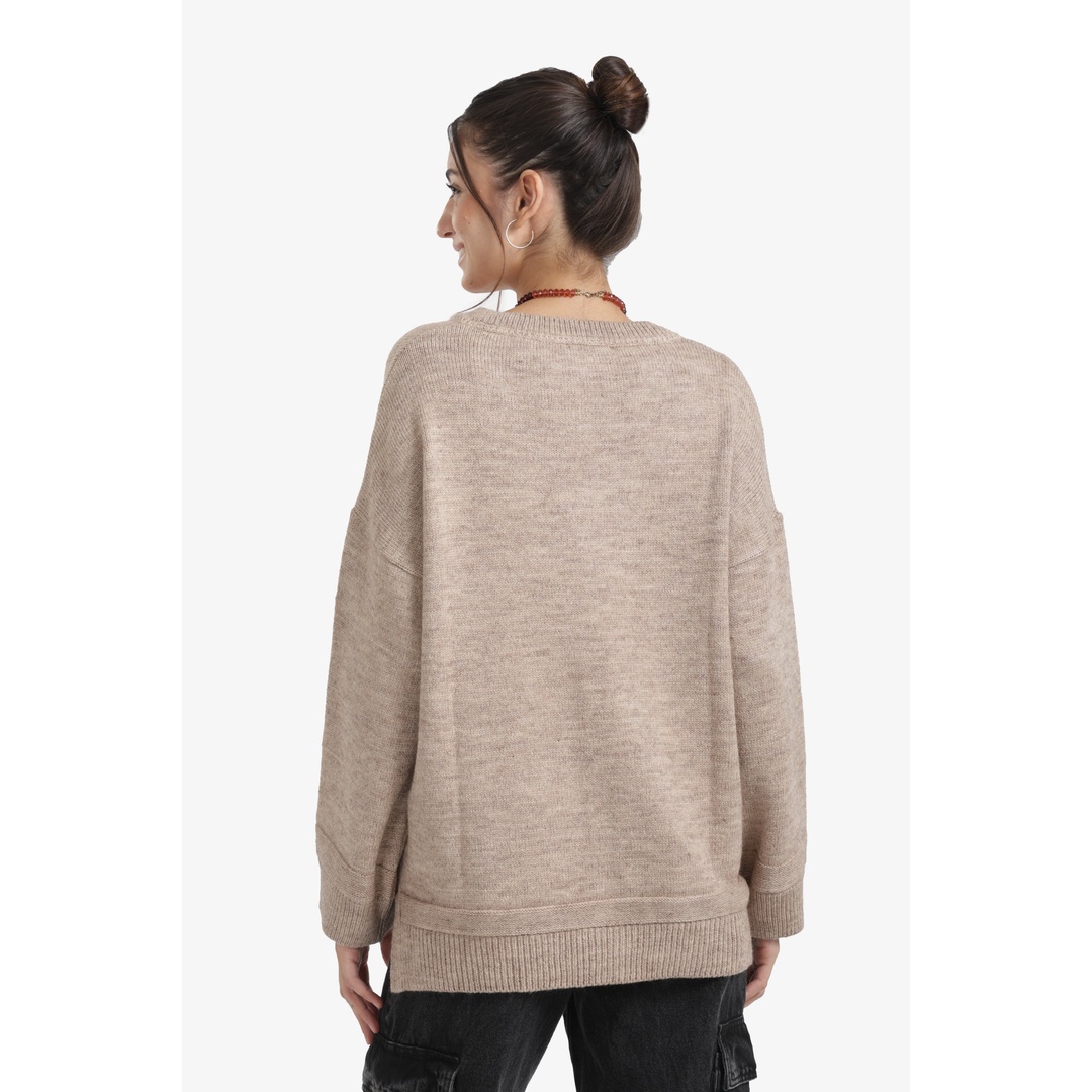 بلوفر صوف مضلع بياقة على شكل حرف V - 18134