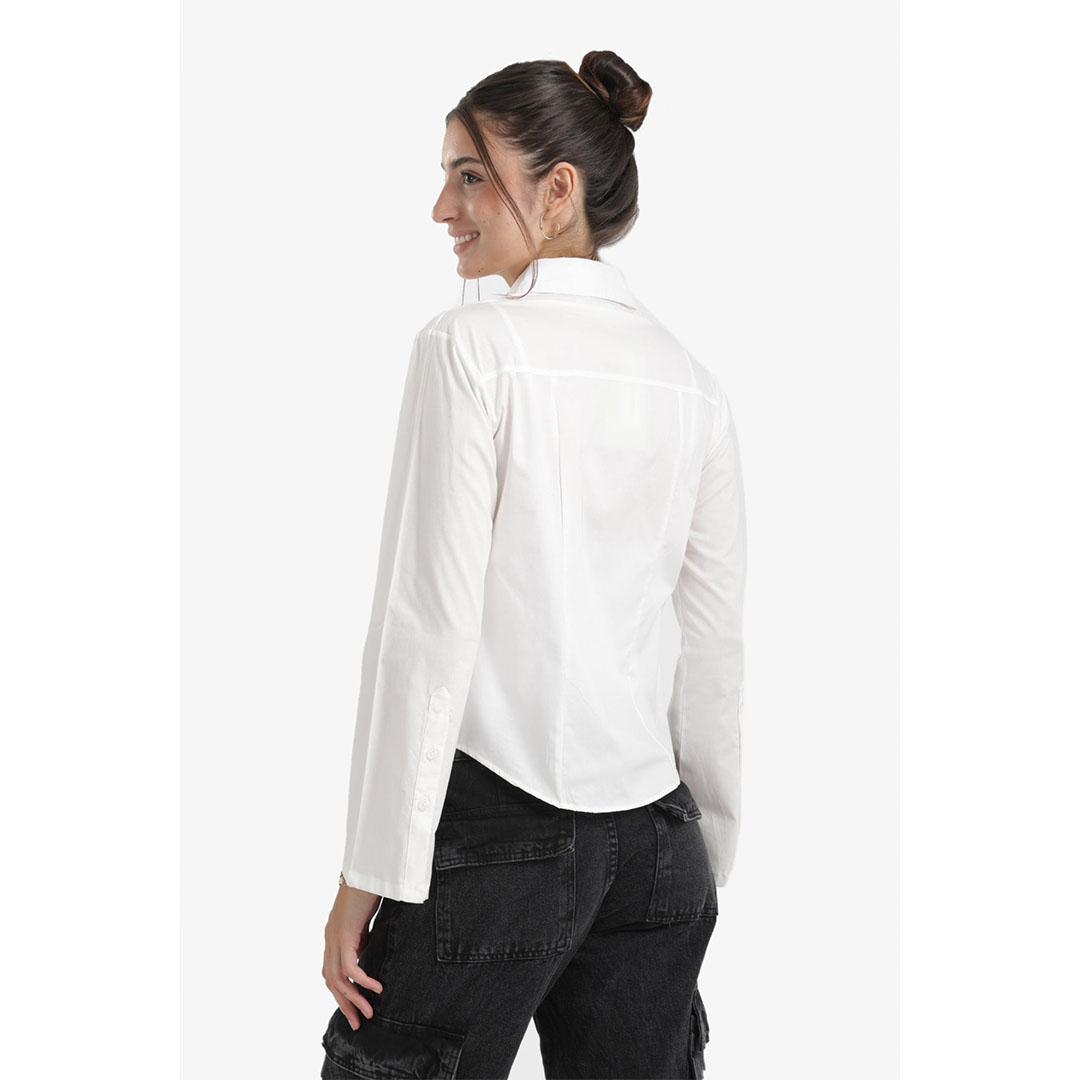 قميص بياقة مطوية بكم حريمي