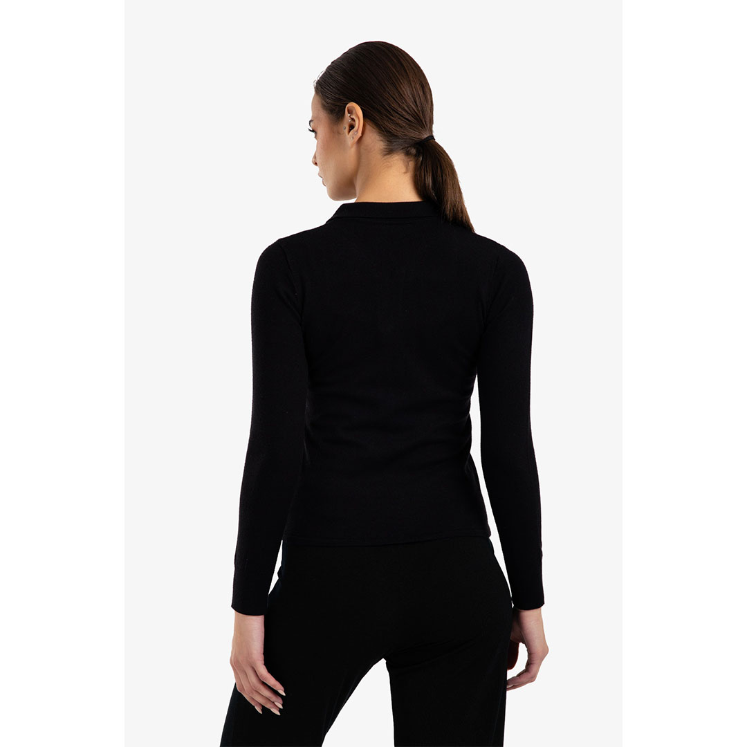 بلوفر صوف ضيق بأزرار حريمي - أسود - 18179