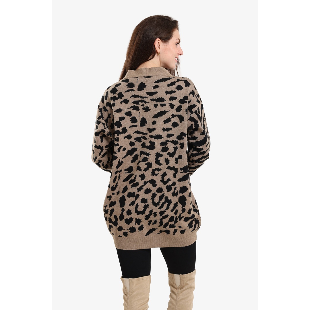 كارديجان صوف بنقشة جلد النمر - كافية - 18196