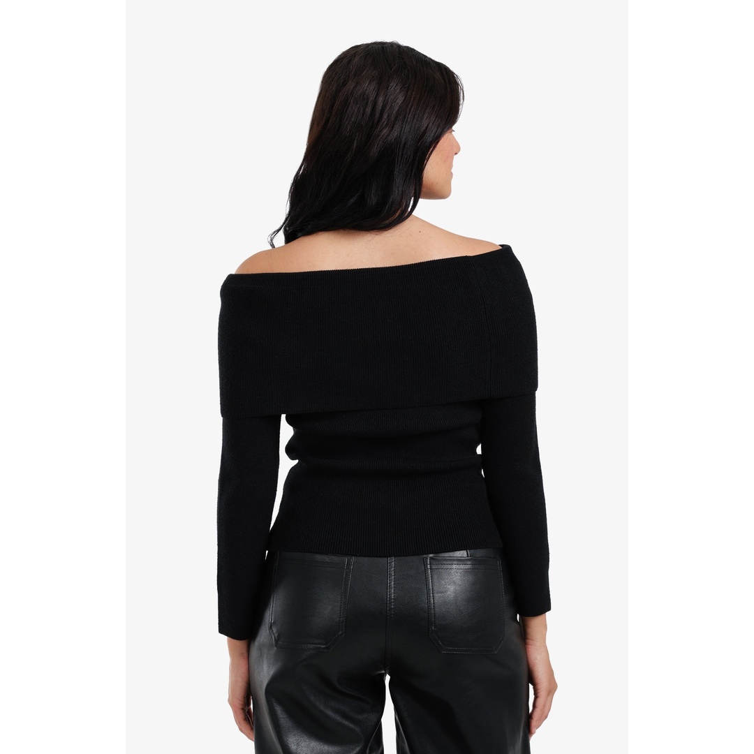 بلوفر صوف مضلعة مكشوفة الكتفين - 18207