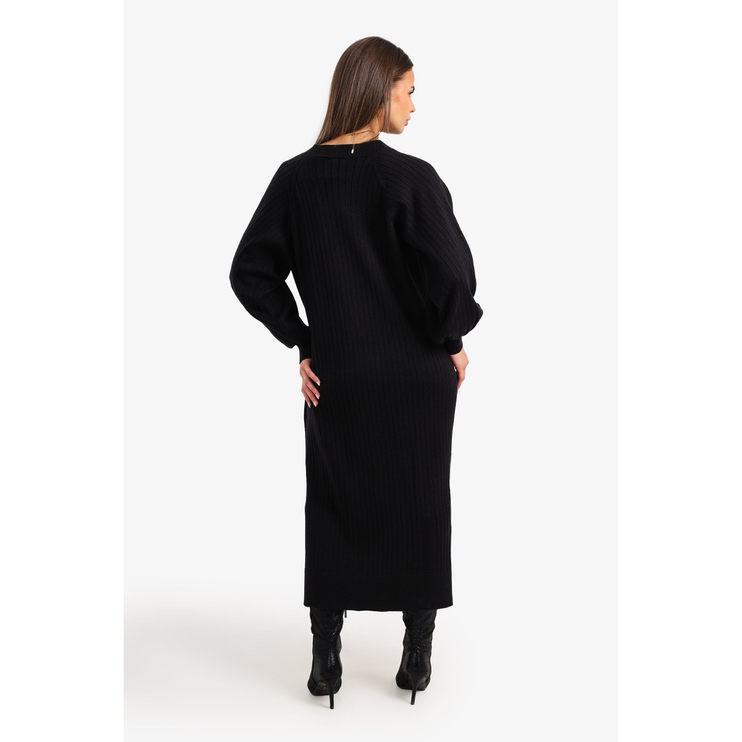 فستان ميدي مضلع بياقة على شكل حرف V - 18239