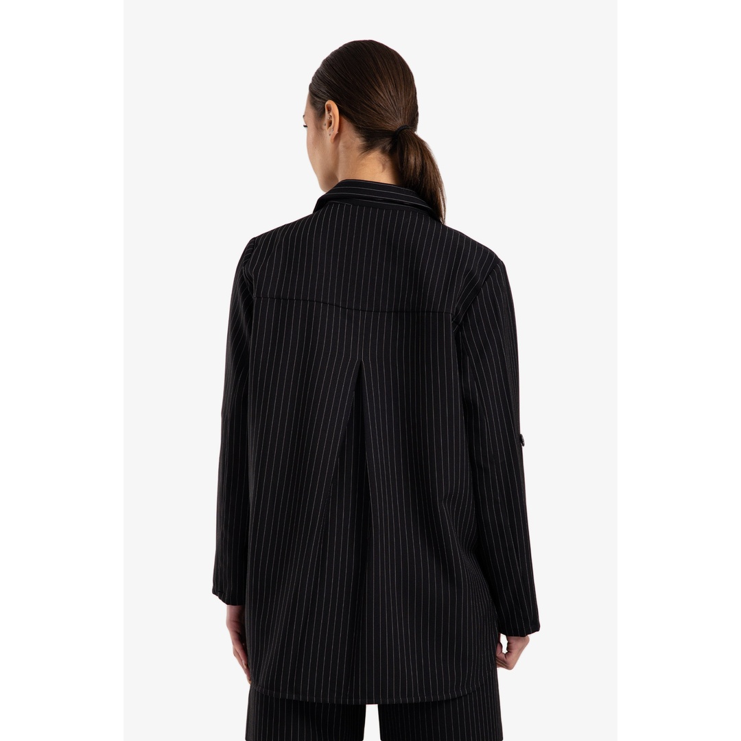 بليزر مخطط بياقة مدببة - أسود - 18293