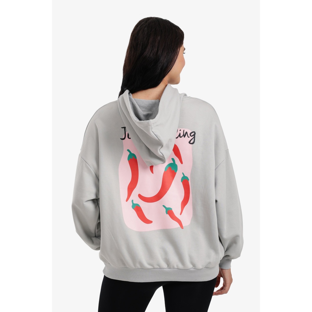 هودي مطبوع عليه شعار الصالة الخلفية - رصاصي - 18355